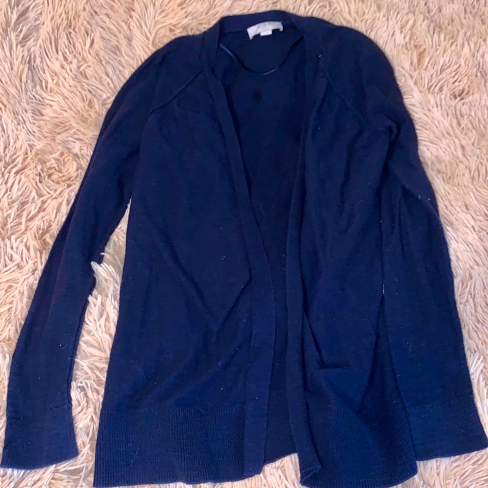 Loft navy blue cardigan open soft knit sweater classic loose fit EUC wom…